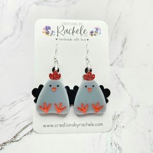 NEWEI Acrylic Cute Chicken Earrings - Dangle Charm Farm Animal Jewelry Gift For Women, Beige - View #7