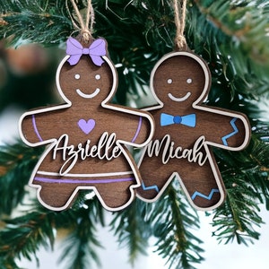 Gingerbread People aangepaste naam kerstornament, kous tag, 2023, laserbestand, svg, Glowforge, peperkoekkoekje ornament, aanpasbaar