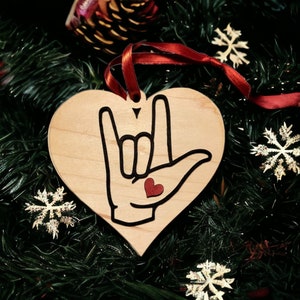 Zeichensprache, I love you Herz, Weihnachtsschmuck, Weihnachtsschmuck, Nikolausstiefel, 2023, digitale Laser-Datei, svg, Glowforge, amerikanisches Zeichengeschenk
