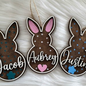 Ornement d'étiquette de panier de nom personnalisé de lapin de Pâques, 2023, fichier laser numérique, svg, Glowforge, étiquette de panier personnalisée