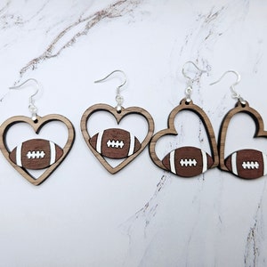 Heart with Football Dangle Earrings File, 2 versions digital laser file, svg, Glowforge cut file