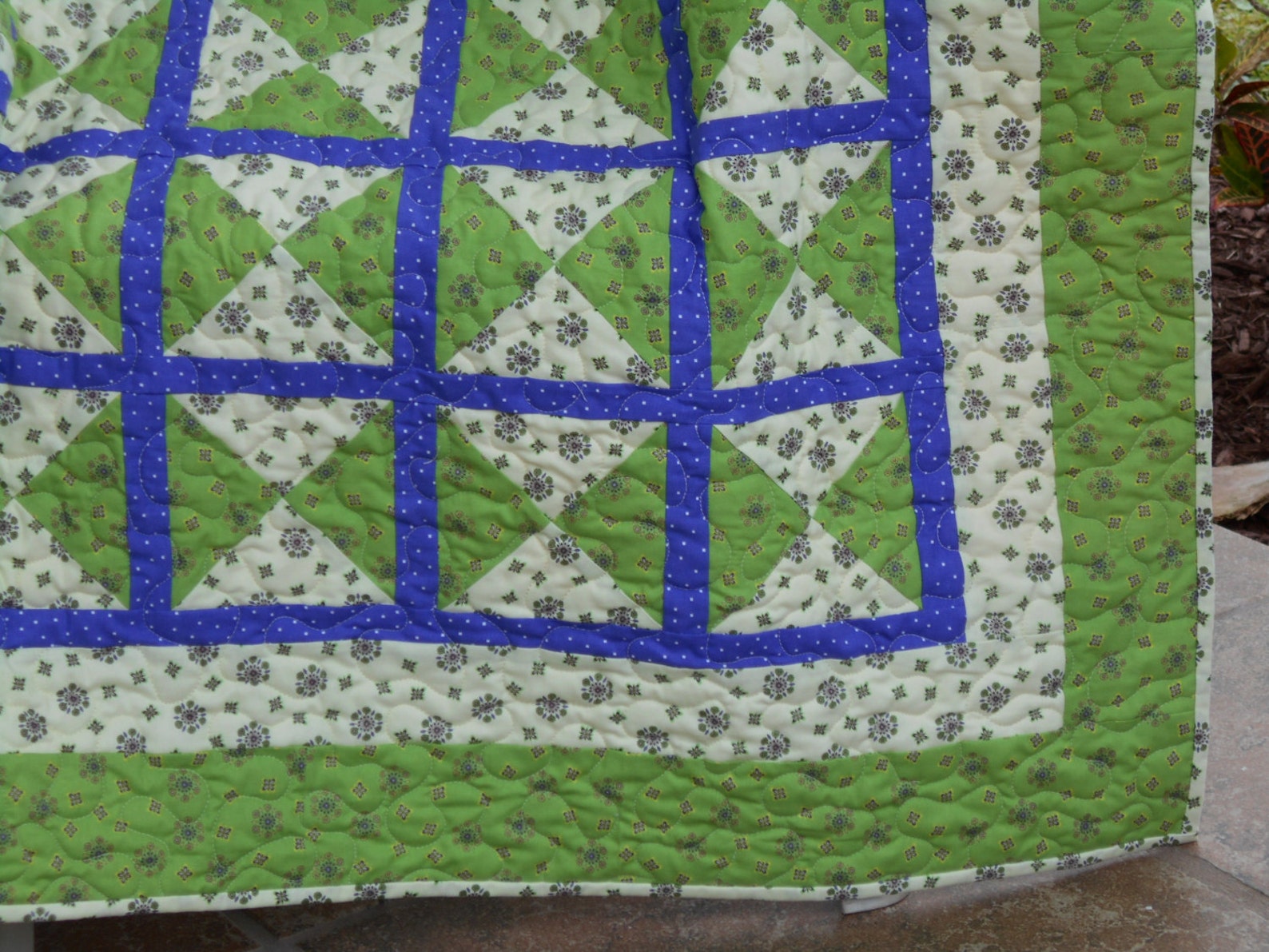 QUILTED THROW BLANKET in Cut Diamond Design Worked in Green Etsy