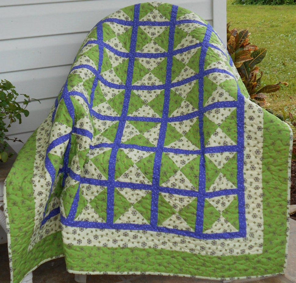 QUILTED THROW BLANKET in Cut Diamond Design worked in Green Etsy