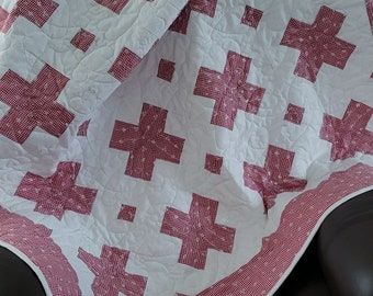 LOVE HUGS & KISSES? Cuddle a sweet baby girl in this 52x44 inch Red-White crib size quilt. Perfect wheelchair size for loved one too!  X0X0