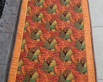 Make your Thanksgiving Table a thing of beauty with this 17 x 46 Quilted AUTUMN LEAF RUNNER in Oranges, Greens and Gold.Perfect Autumn Decor