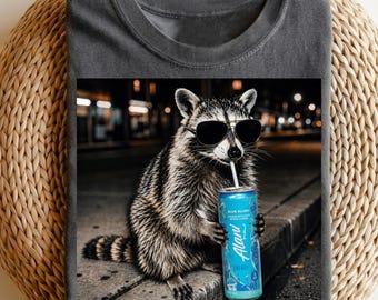 Comfort Colors Raccoon Alani Drink Graphic Tee, Blue Slush alani Tee, Fun Animal Lover Shirt, Vintage Raccoon Shirt, Funny Meme Raccoon