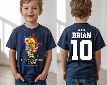 Maillot personnalisé Coupe du monde 2026 : tee-shirt mondial de football pour les jeunes, cadeau pour amateur de football, cadeau d'anniversaire