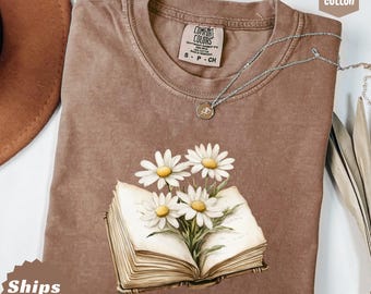 Comfort Colors Retro Bookish Shirt, Floral Bookworm Tee, Readers gift, Book lover shirt, Reading tee, Librarian Shirt