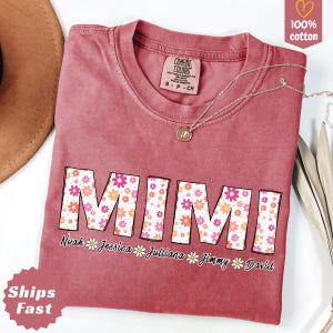 T-shirt Mimi, chemise grand-mère personnalisée pour enfants, chemises Mimi personnalisées pour femme, idée cadeau pour Mimi, T-shirt floral Mimi, contour Mimi