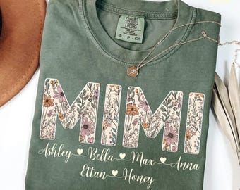 Personalized Mimi Shirt, Custom Kids Names, Floral Grandma Shirt, Gift for Birthdays, Weddings, Anniversaries, & Special Occasions
