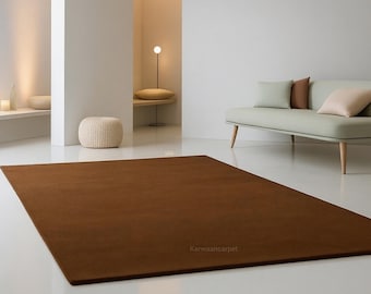 Hand Tufted Brown Wool Area Rug, Minimalist Modern Wool Carpet, Solid Color Living Room Rug Contemporary Large Floor Rug Decor rugs