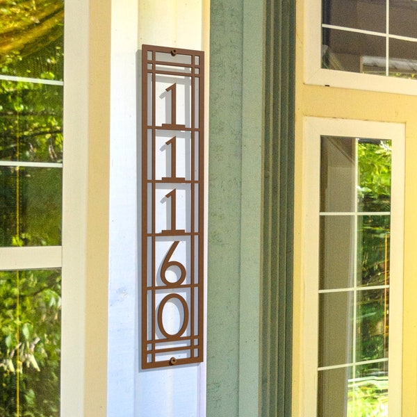 Craftsman Style Vertical Address Numbers, Powder Coated 11 Gauge Steel House Numbers