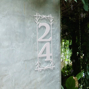Metal Floral Border Address Sign, Vertical Home or Business Numbers