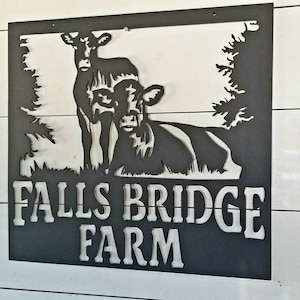 Custom Metal Cow & Calf Farm Sign - Personalized Ranch Decor