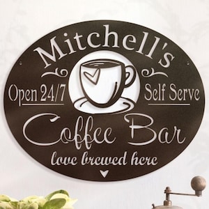 Personalized Coffee Bar Sign, Custom Metal Coffee Sign