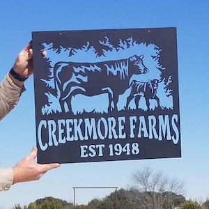 Your Name Custom Metal Cow Calf Farm or Ranch Sign, Cow and Calf Sign