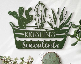 Custom Succulent Metal Sign, Personalized Hanging Cactus Garden Gift