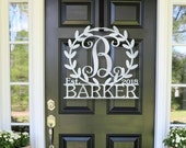 Leafy Border Last Name Monogram Metal Monogram Framed Family Initial Letter Door Sign Hanger