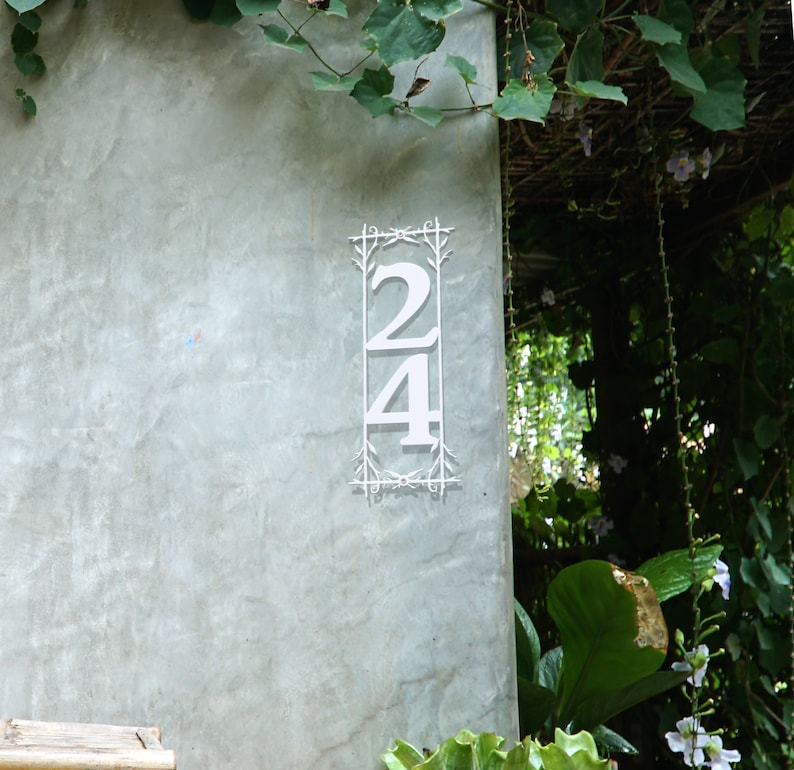 Metal Floral Border Address Sign, Vertical Home or Business Numbers - Etsy