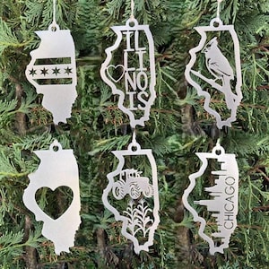 Illinois State Ornament, Metal State Christmas Ornament