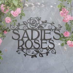 Personalized Rose Sign ~ Custom Metal Hanging Garden Sign