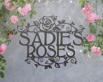 Personalized Rose Sign ~ Custom Metal Hanging Garden Sign