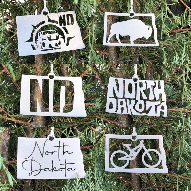North Dakota State Ornament, Metal State Christmas Ornament