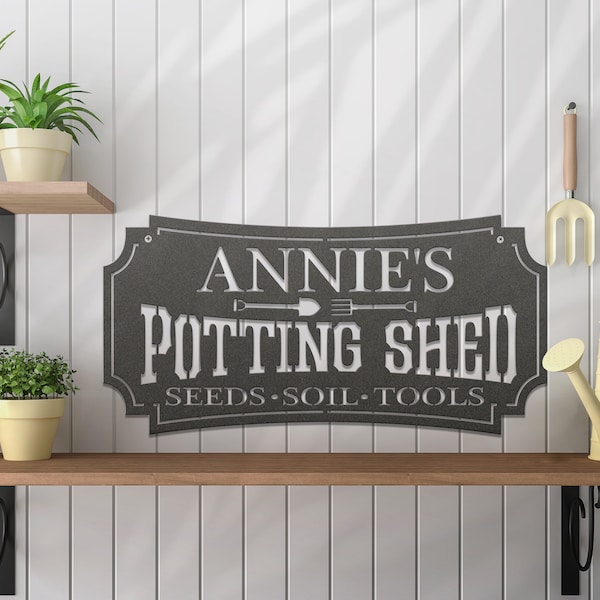 Personalized Potting Shed Sign, Metal Hanging Garden Sign