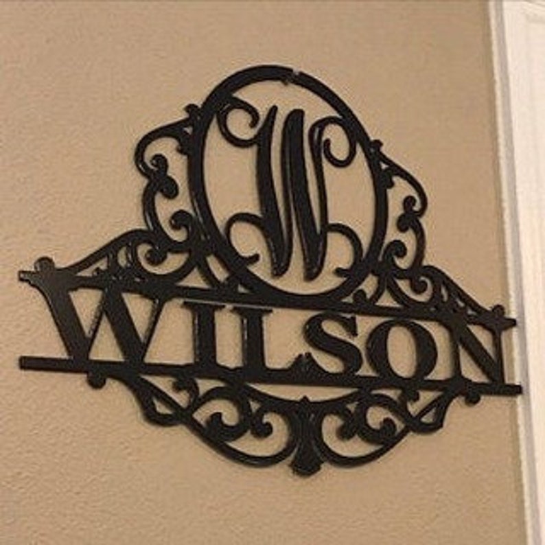 Custom Family Last Name Sign Metal Classy Scroll Door Sign image 5