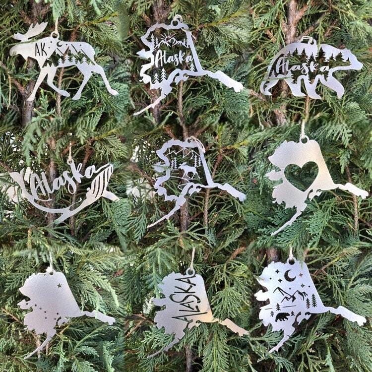 Alaska State Ornament, Metal State Christmas Ornament