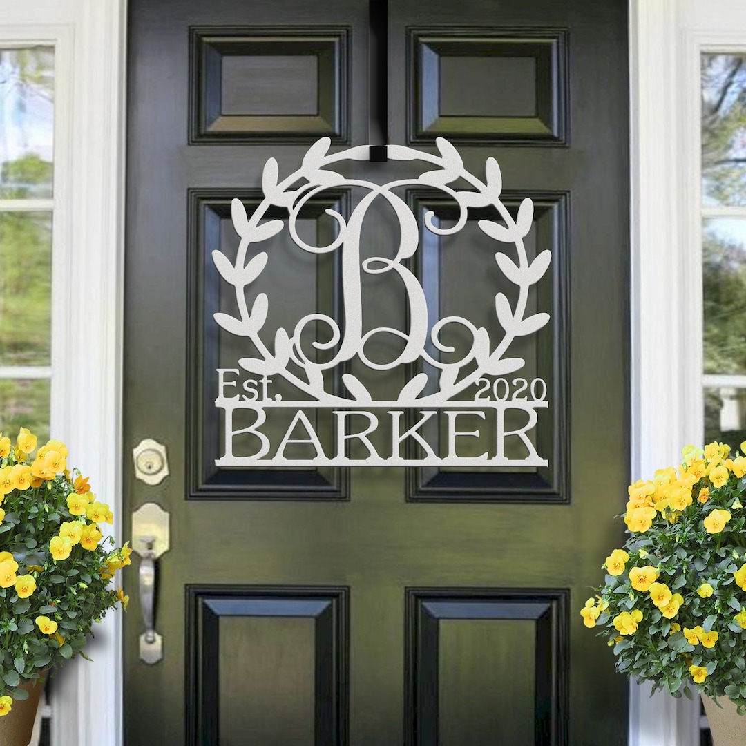 Leafy Border Last Name Monogram | Metal Monogram | Framed Family Initial | Letter Door Sign ...