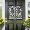 Leafy Border Last Name Monogram | Metal Monogram | Framed Family Initial | Letter Door Sign Hanger