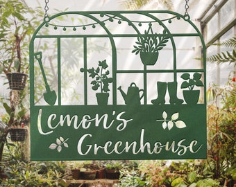 Personalized Hanging Metal Greenhouse Sign, Custom Gardener Gift