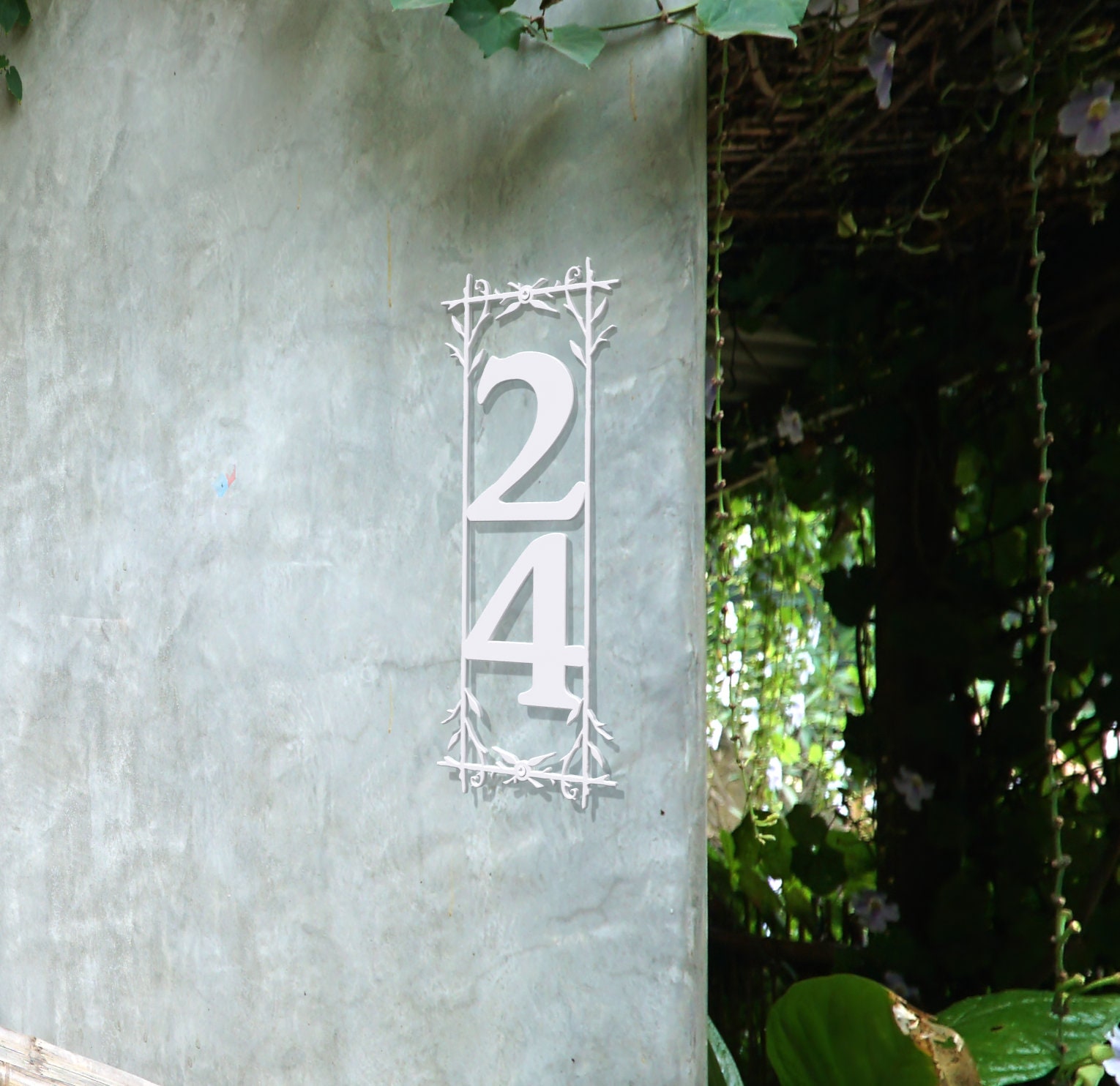 Metal Floral Border Address Sign, Vertical Home or Business Numbers - Etsy
