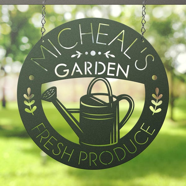 Letrero de metal personalizado para jardín, letrero colgante de productos frescos, arte de invernadero