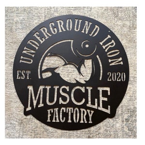 Personalized Muscle Factory Sign, Your Name Custom Metal Gym Sign