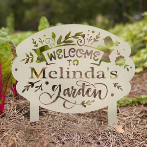 Personalized Welcome to the Garden Metal Sign, Custom Garden Sign With Stakes