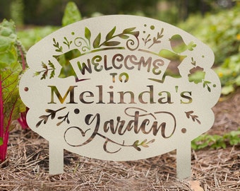 Personalized Welcome to the Garden Metal Sign, Custom Garden Sign With Stakes