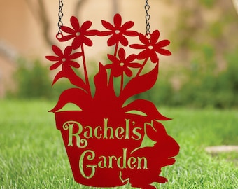 Flower and Bunny Hanging Garden Sign ~ Gift for Gardener