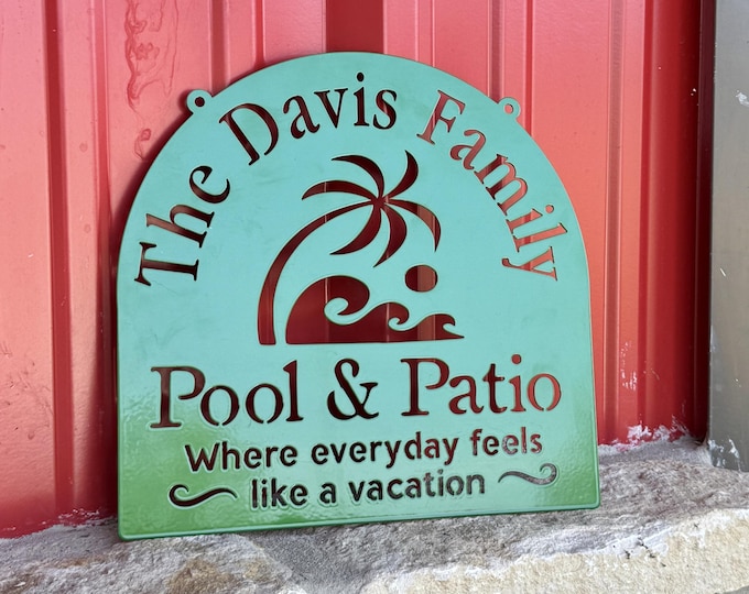 Custom Backyard Pool and Patio Family Name Sign