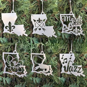 Louisiana State Ornament, Metal State Christmas Ornament, Mardi Gras Car Decoration