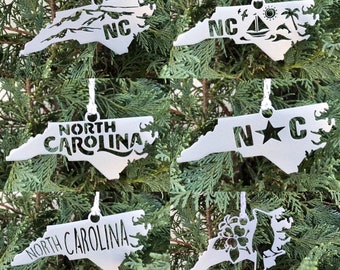 North Carolina State Ornament, Metal State Christmas Ornament