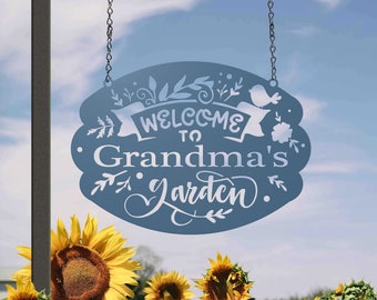 Grandmas Garden Hanging Metal Sign, Gift for Grandma