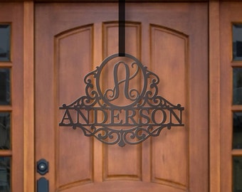 Classy Metal Name | Metal Monogram | Framed Family Initial | Letter Door Sign Hanger