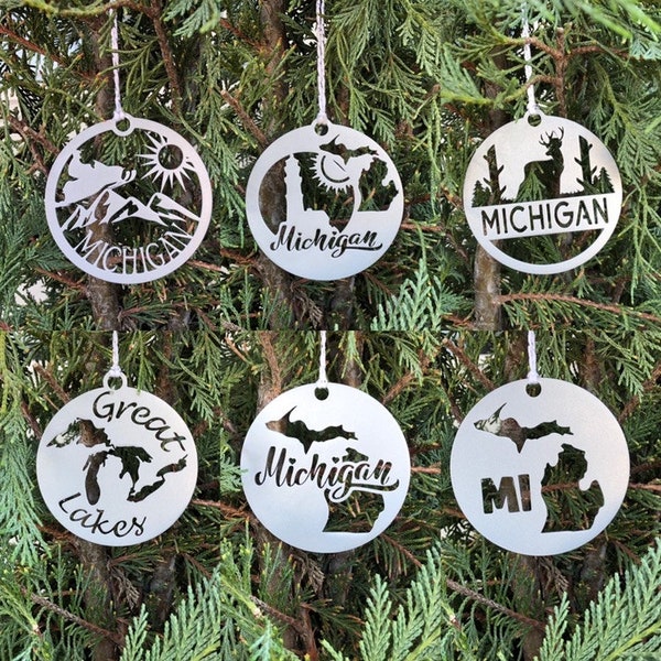 Michigan State Ornament, Metal State Christmas Ornament