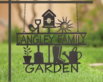 Custom Metal Garden Sign: Personalized Family Name Hanging Decor