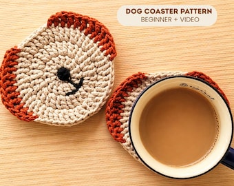 Dog Coaster Crochet Pattern, Puppy Face Coaster, Cute Crochet Coaster PDF, Beginner Friendly, DIY Mug Rug, Kawaii Crochet, Video Tutorial