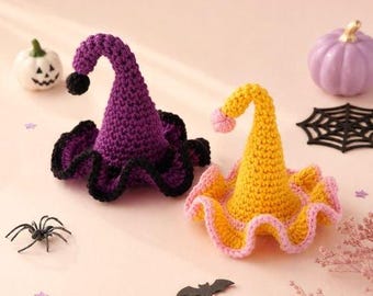 Mini Witch Hat Crochet Pattern, Halloween Crochet Decor, Hair Clip & Pet Hat, Easy PDF Pattern, US Crochet Terms