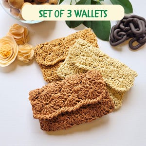 3er Set Handgefertigte Häkel Portemonnaies - Mini Geldbörse & kleine Beutel - Boho Accessoire, Reißverschluss Geldbörse, Schlüsselanhänger - Einzigartiges Geschenk für Sie, Sommer Geldbörse