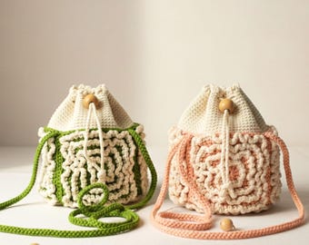 Easy Crochet Drawstring Bag Pattern PDF | Beginner Mini Pouch Purse | Video Tutorial | Cottagecore Crochet Bag